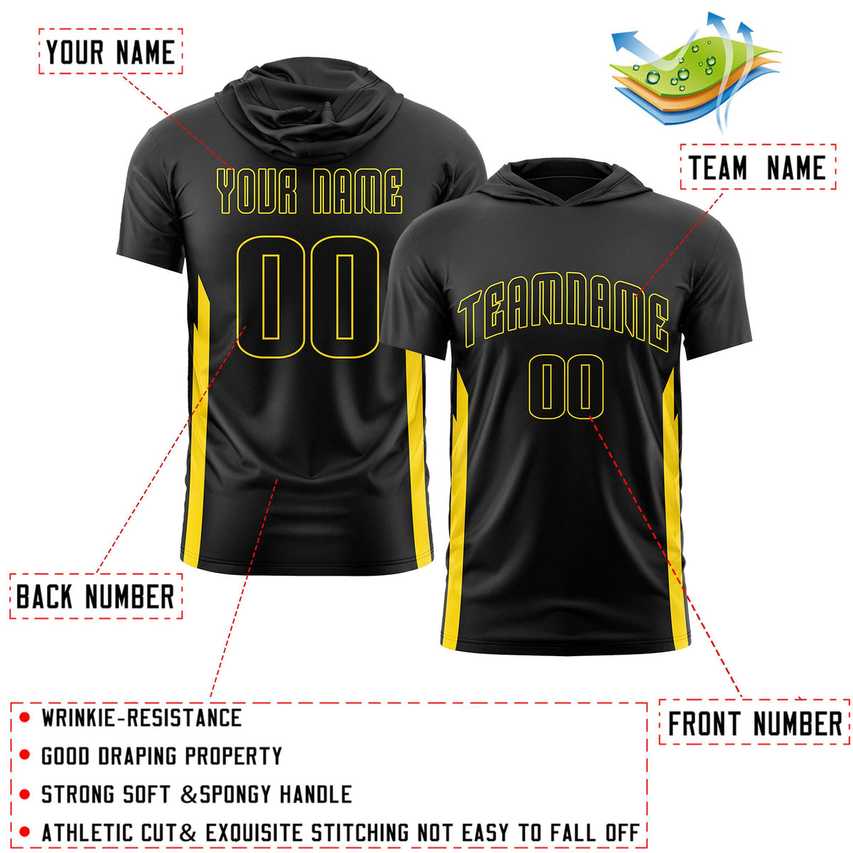 Custom Black Hoodie Short Sleeves Quick Dry Lightweight| KXKSHOP