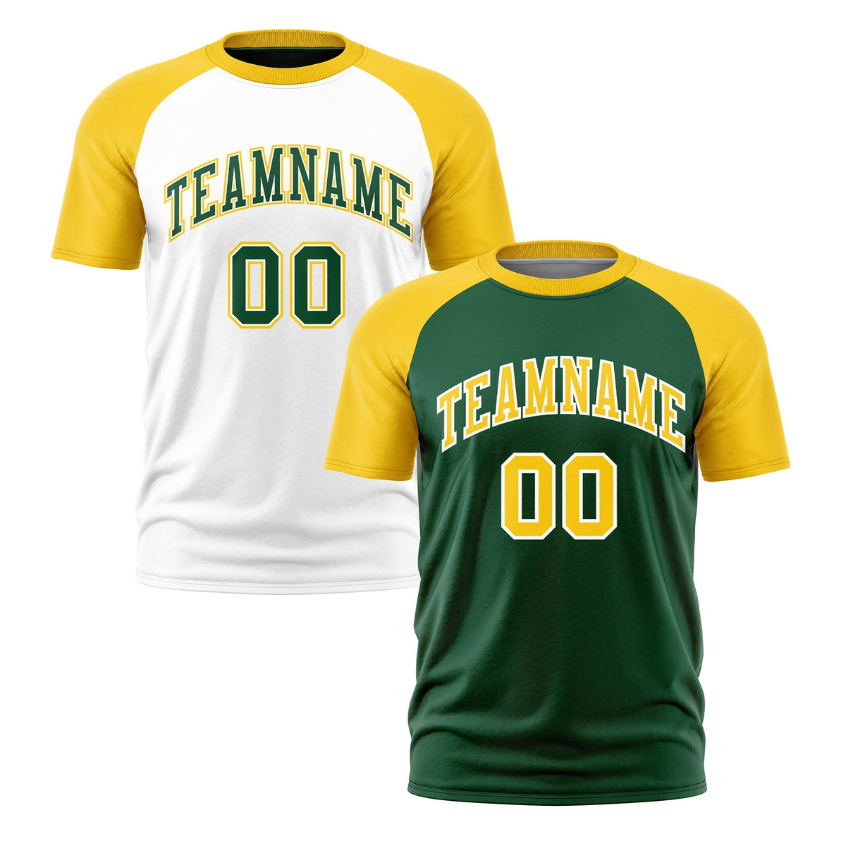 Custom Dark Green White Gold Reversible Raglan Sleeves Moisture-Wicking T-shirt| KXKSHOP
