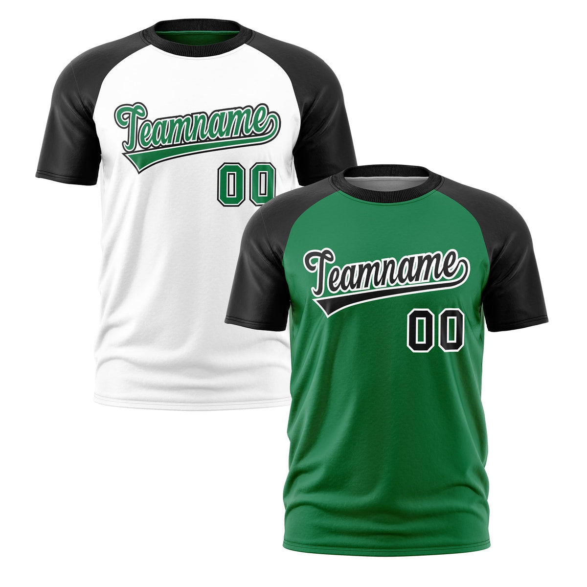 Custom Kelly Green Black White Reversible Raglan Sleeves Quick Dry T-shirt| KXKSHOP