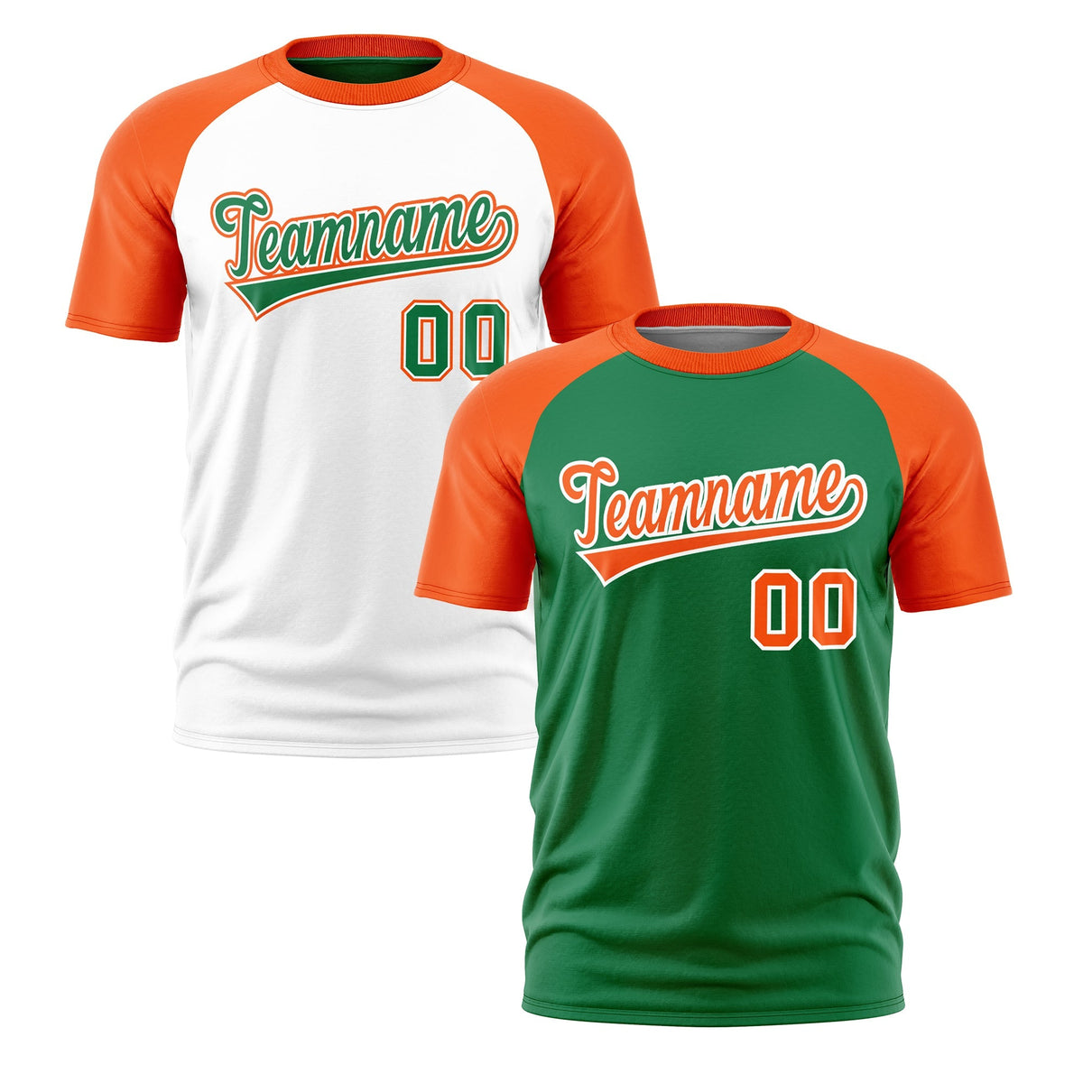 Custom Kelly Green Orange White Reversible Raglan Sleeves Quick Dry T-shirt| KXKSHOP