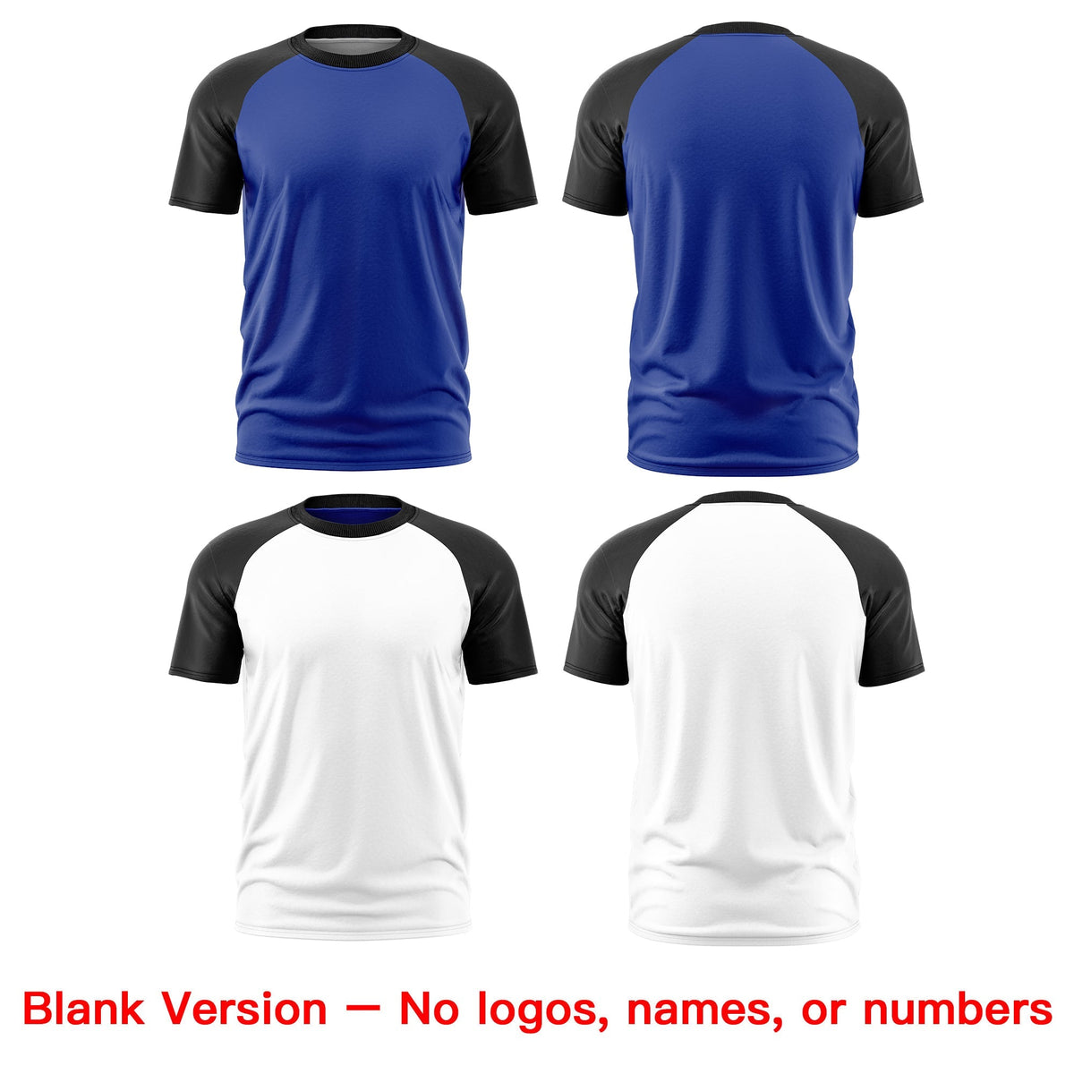 Custom Royal Blue Black White Reversible Raglan Sleeves Moisture-Wicking T-shirt| KXKSHOP