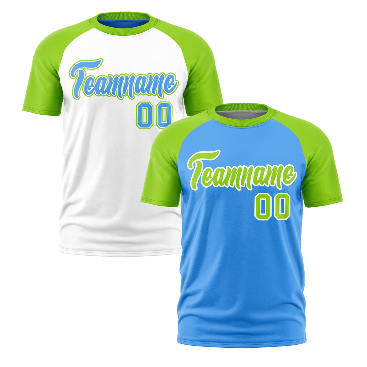 Custom Powder Blue Neon Green White Reversible Raglan Sleeves Quick Dry T-shirt| KXKSHOP