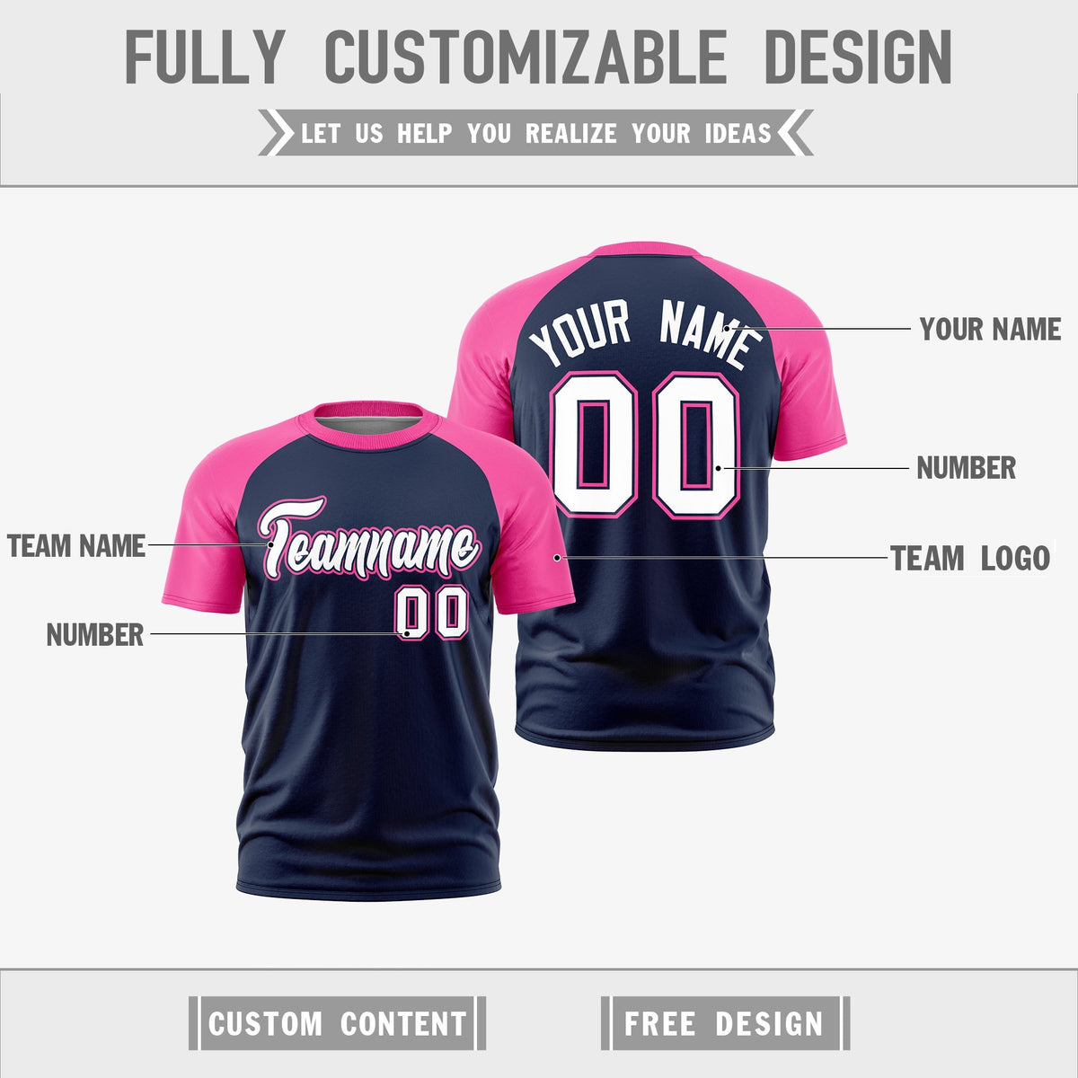 Custom White Pink Navy Reversible Raglan Sleeves Moisture-Wicking T-shirt| KXKSHOP