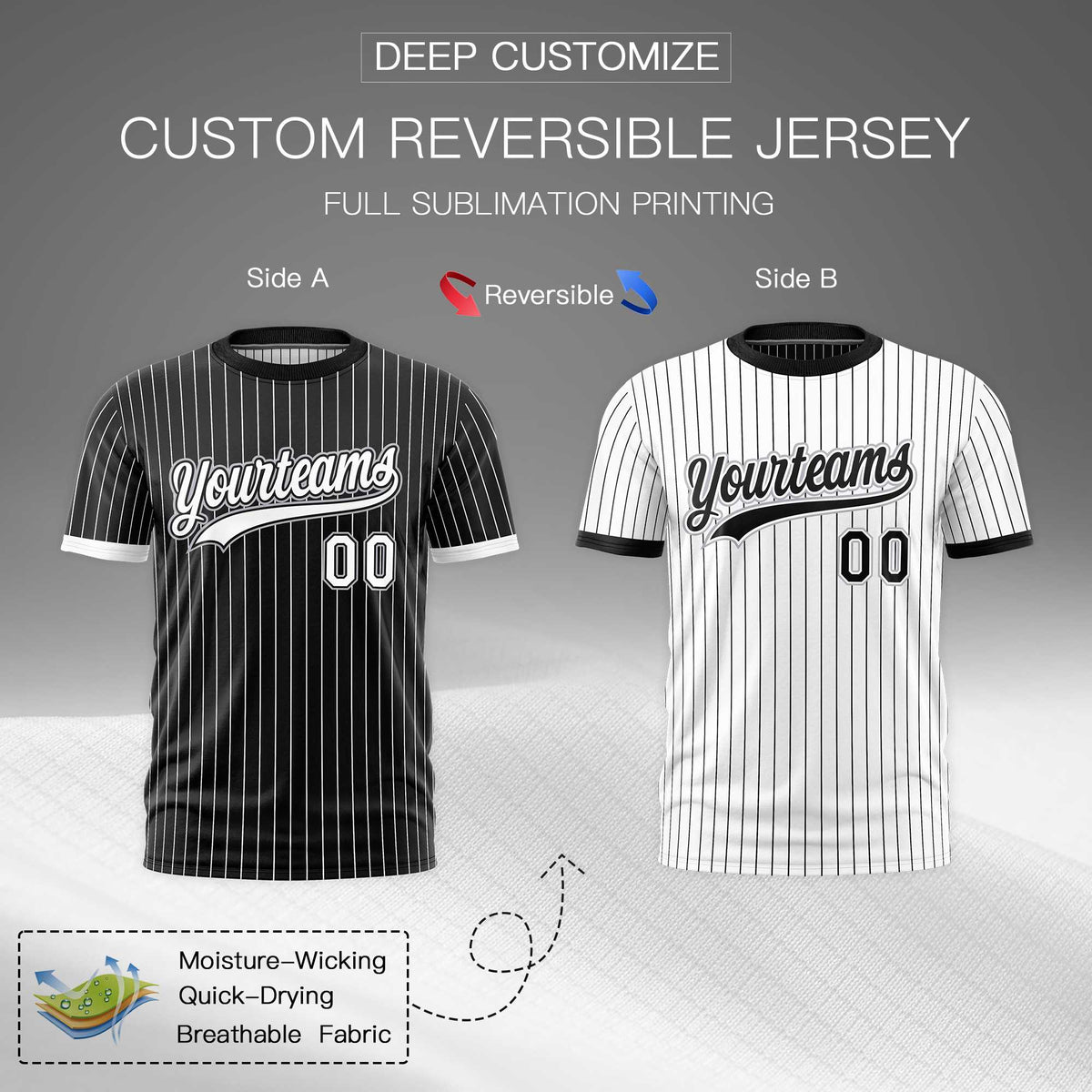 Custom White Black Silver Reversible Stripe Fashion T-shirt| KXKSHOP