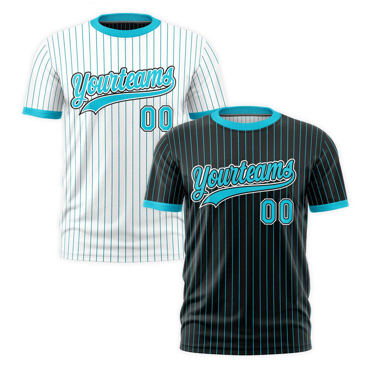 Custom Sky Blue Black White Reversible Stripe Fashion T-shirt| KXKSHOP