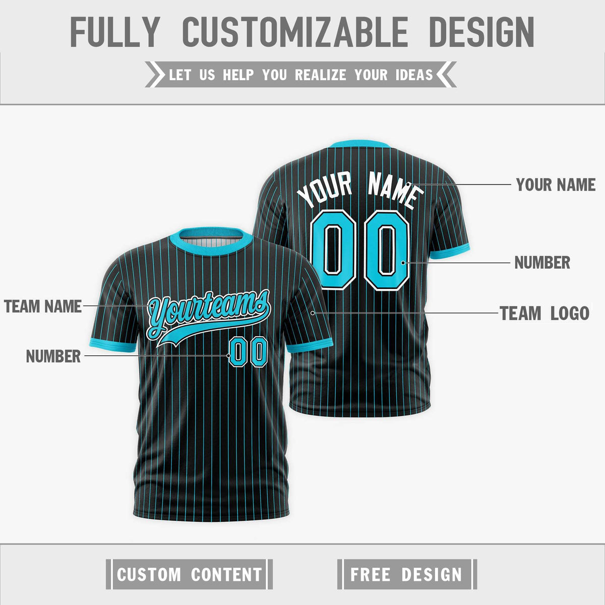 Custom Sky Blue Black White Reversible Stripe Fashion T-shirt| KXKSHOP
