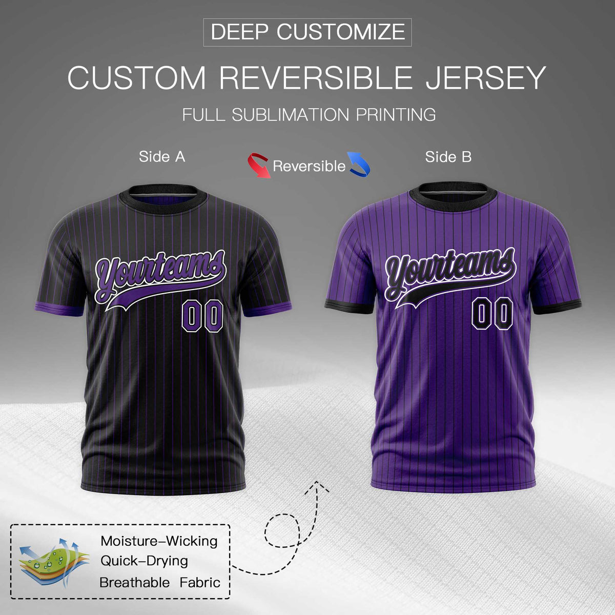 Custom Purple Black White Reversible Stripe Fashion T-shirt| KXKSHOP