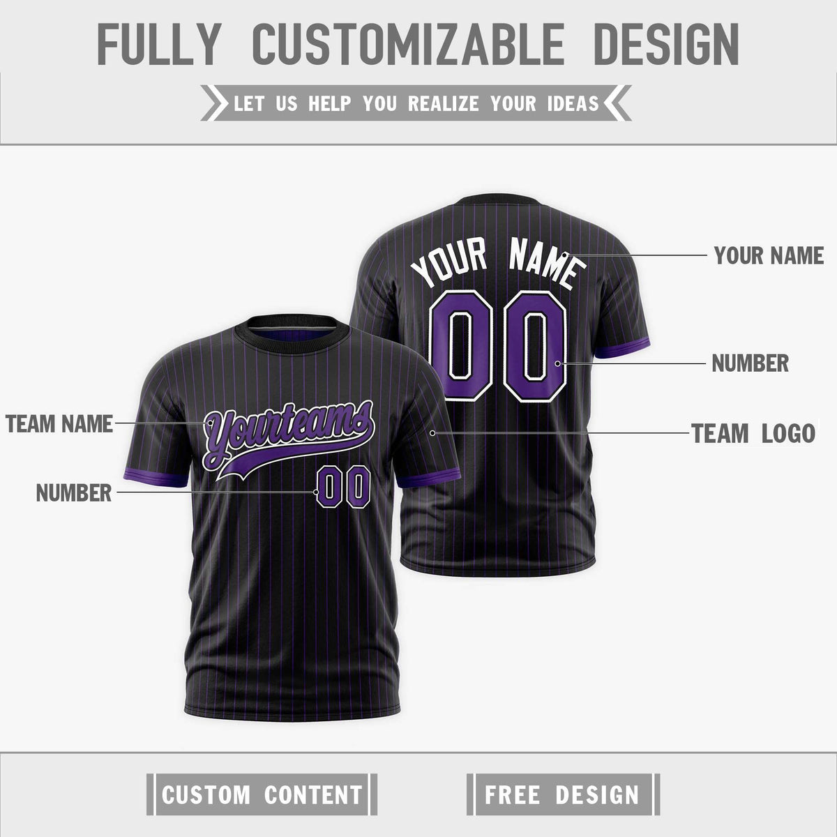 Custom Purple Black White Reversible Stripe Fashion T-shirt| KXKSHOP
