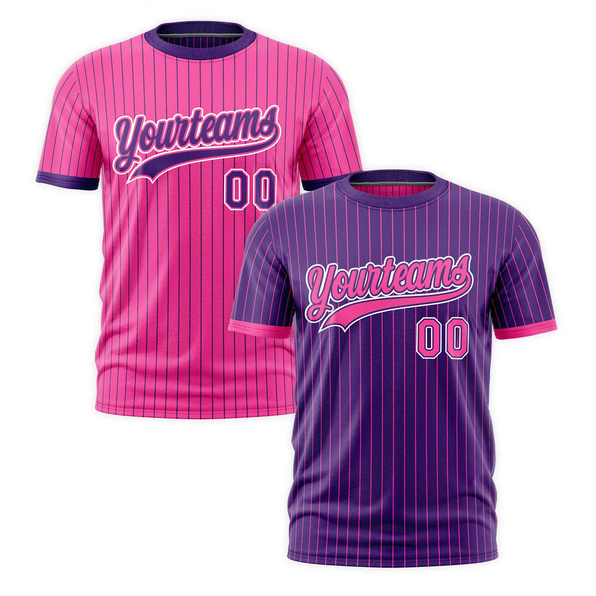 Custom Pink Purple White Reversible Stripe Fashion T-shirt| KXKSHOP