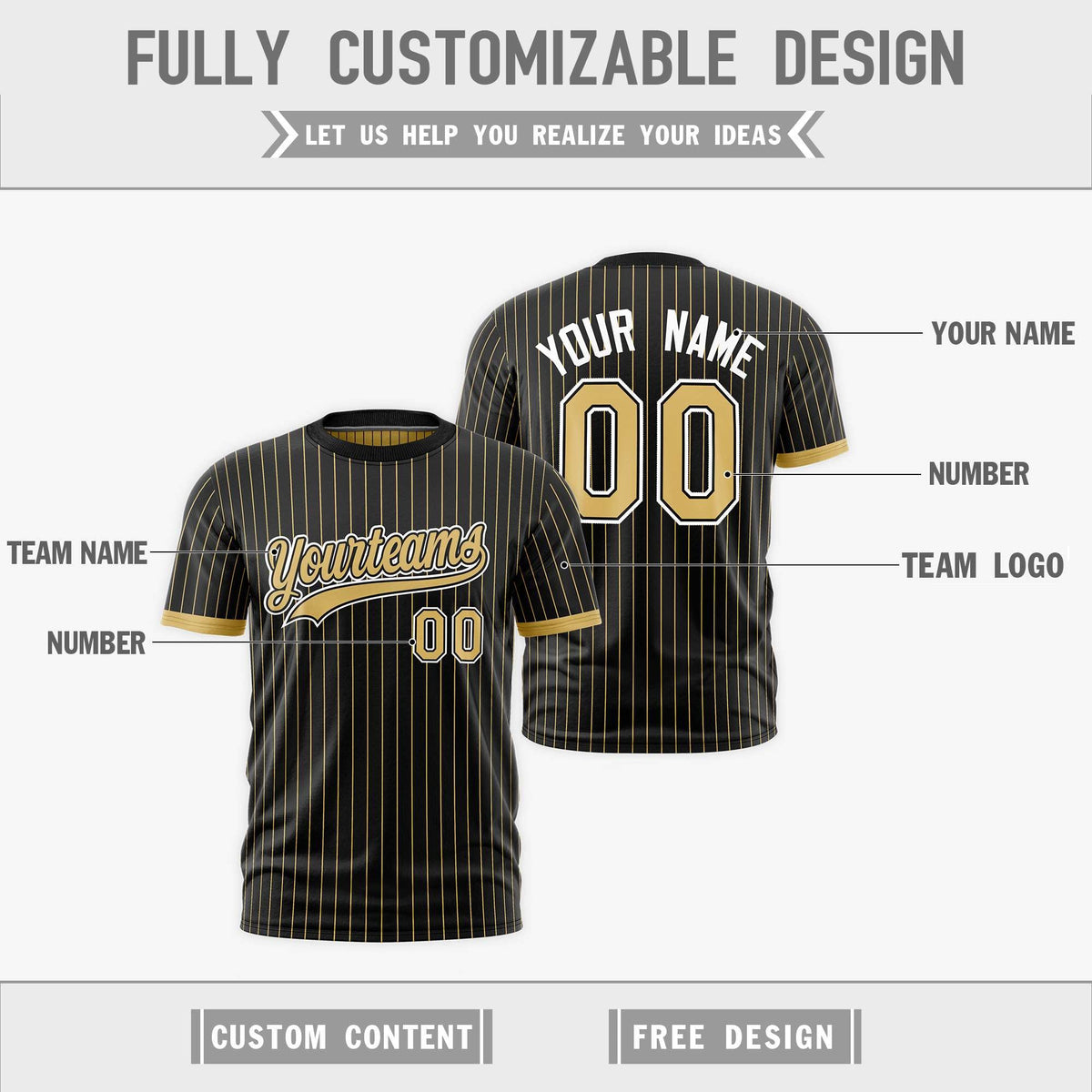 Custom Old Gold Black White Reversible Stripe Fashion T-shirt| KXKSHOP