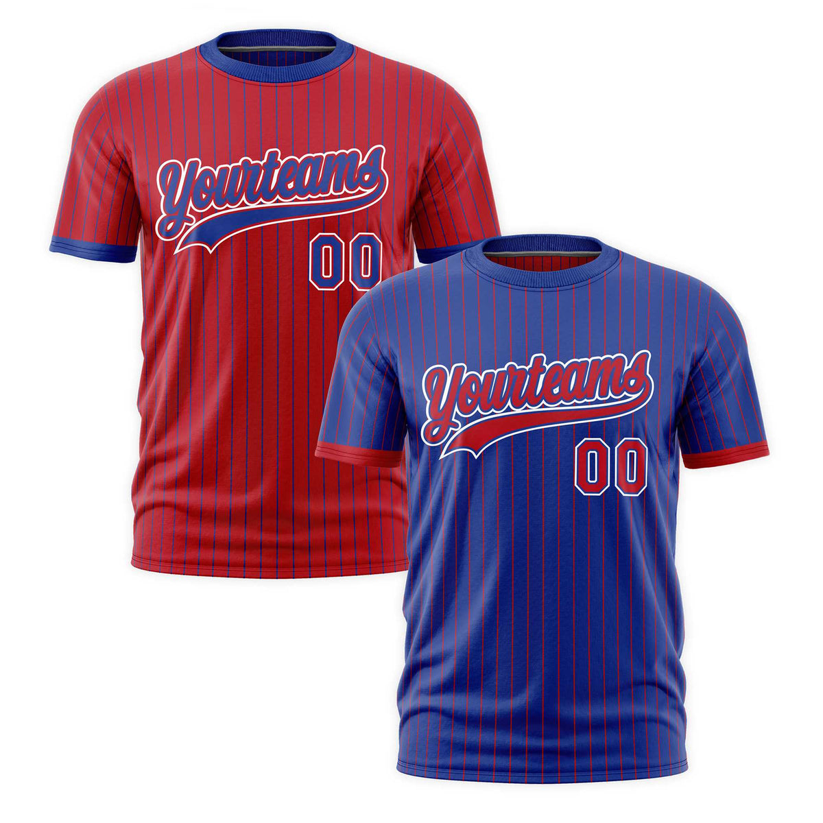 Custom Red Royal Blue White Reversible Stripe Fashion T-shirt| KXKSHOP