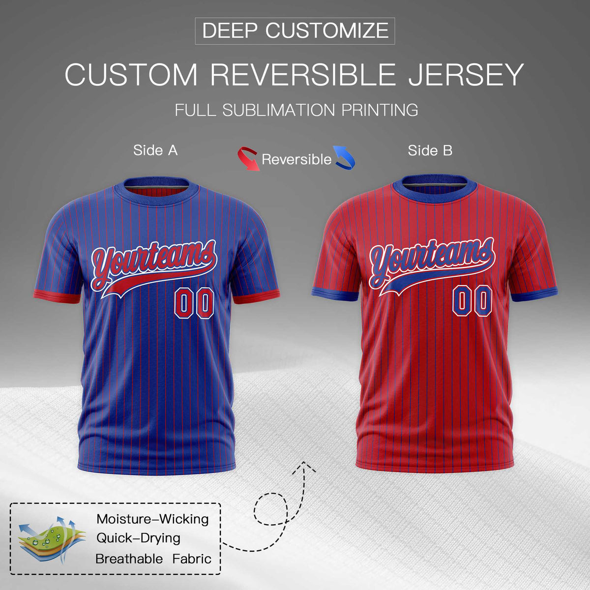 Custom Red Royal Blue White Reversible Stripe Fashion T-shirt| KXKSHOP