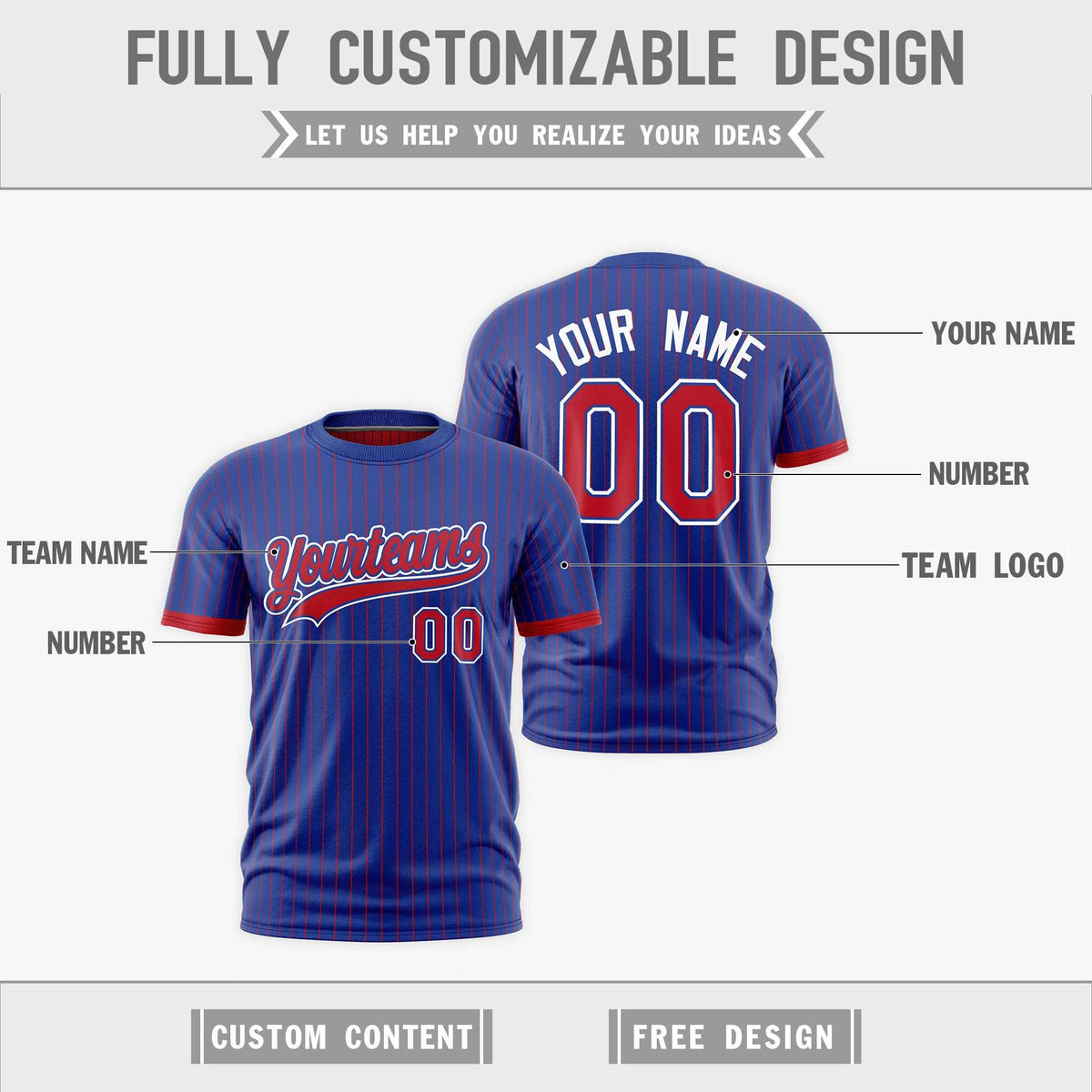 Custom Red Royal Blue White Reversible Stripe Fashion T-shirt| KXKSHOP