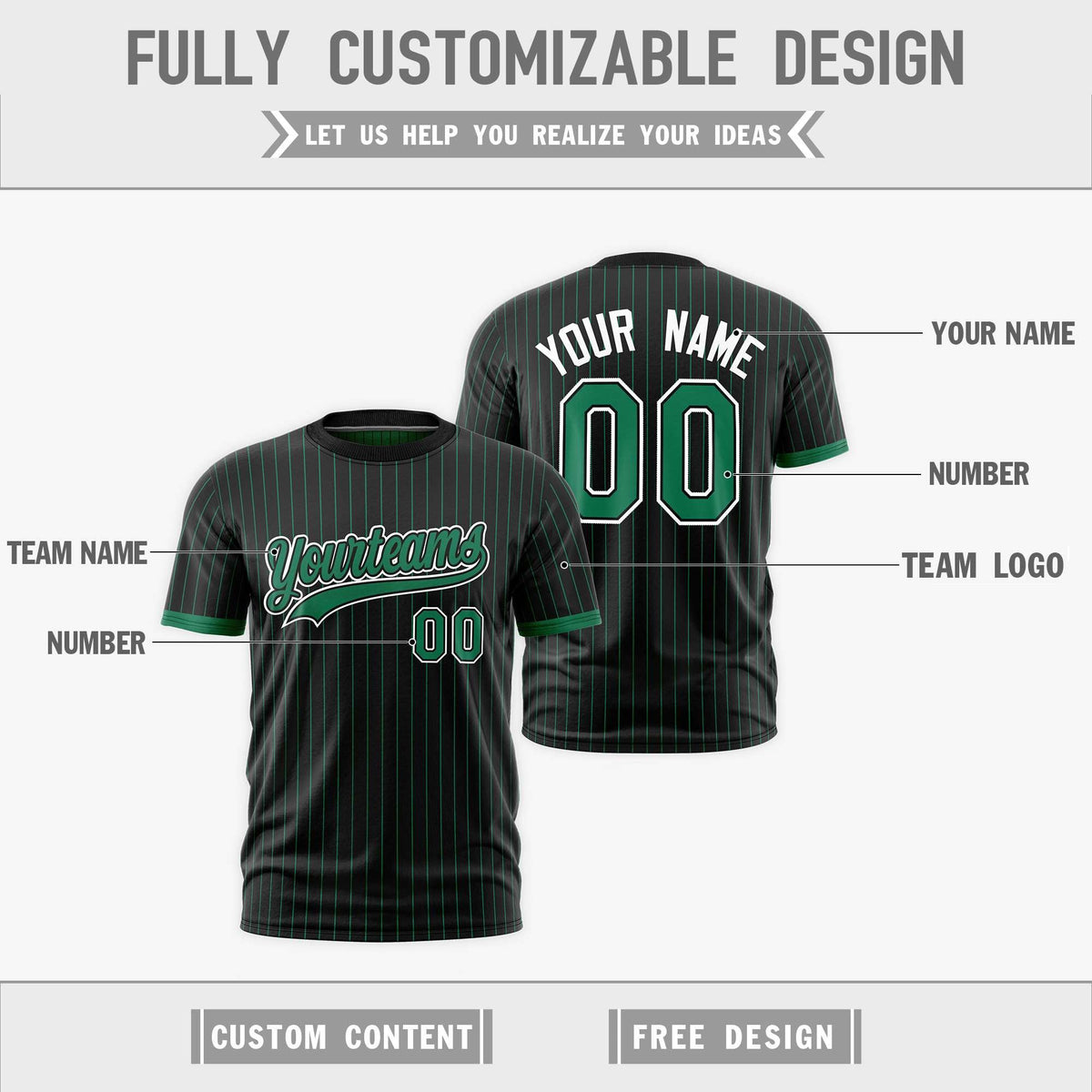 Custom Kelly Green Black White Reversible Stripe Fashion T-shirt| KXKSHOP