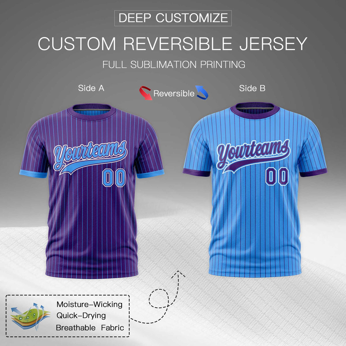 Custom Powder Blue Purple White Reversible Stripe Fashion T-shirt| KXKSHOP