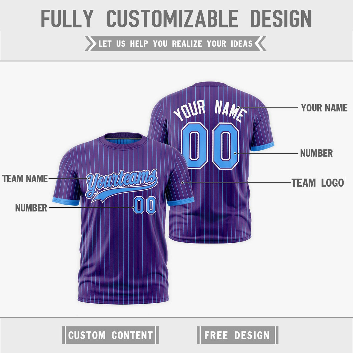 Custom Powder Blue Purple White Reversible Stripe Fashion T-shirt| KXKSHOP
