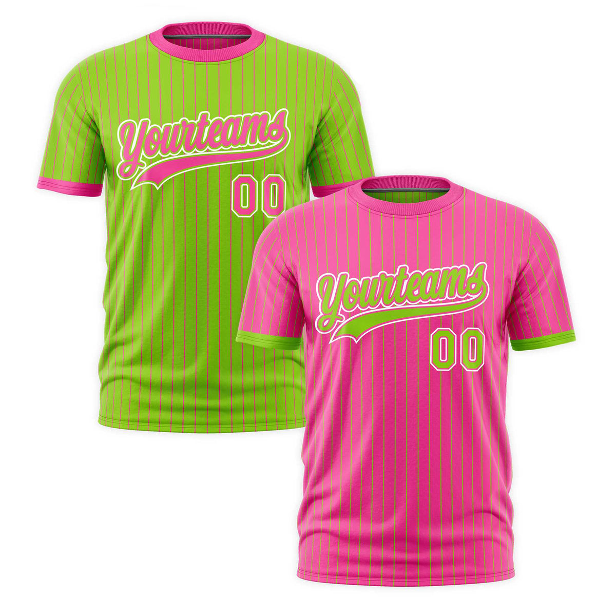 Custom Neon Green Pink White Reversible Stripe Fashion T-shirt| KXKSHOP