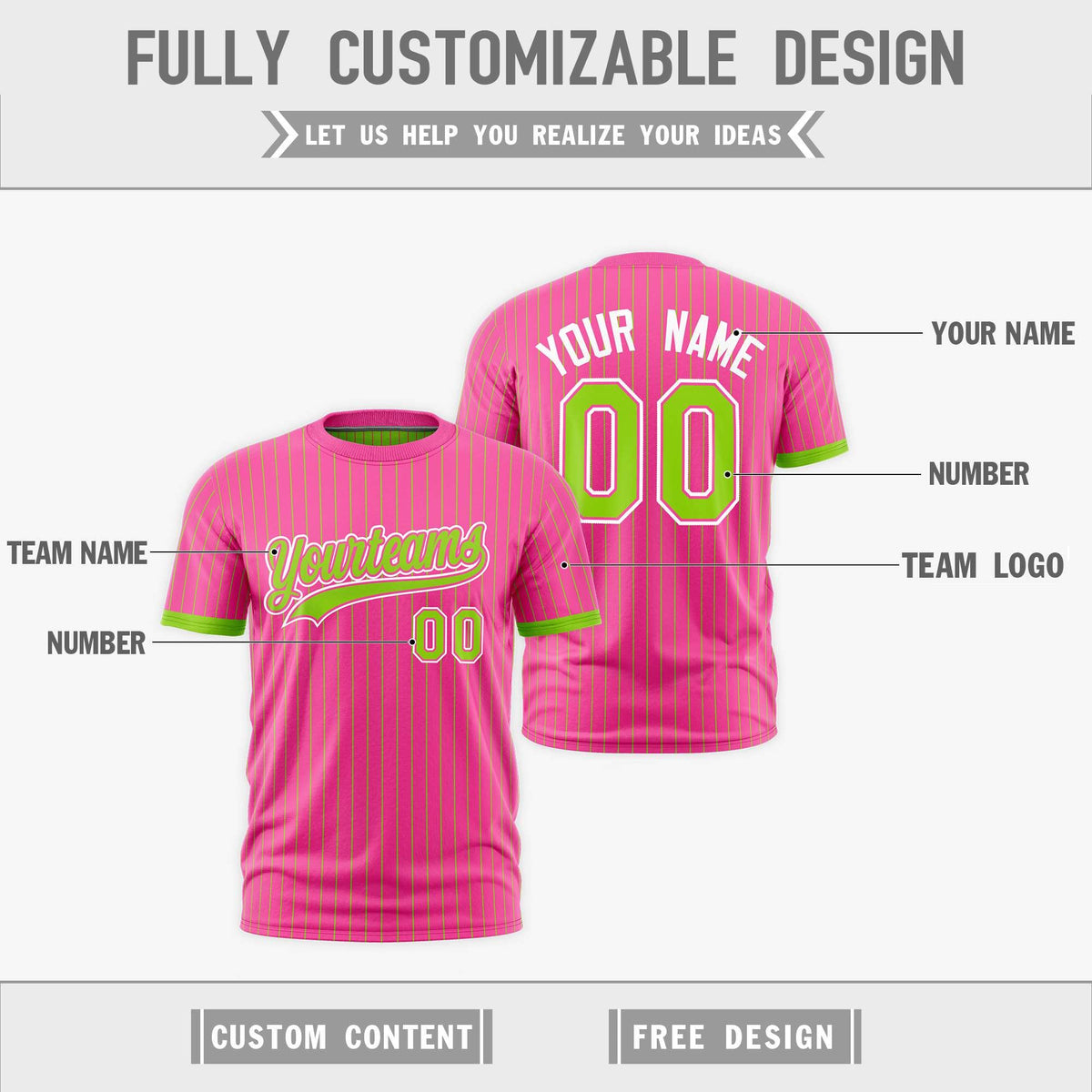Custom Neon Green Pink White Reversible Stripe Fashion T-shirt| KXKSHOP
