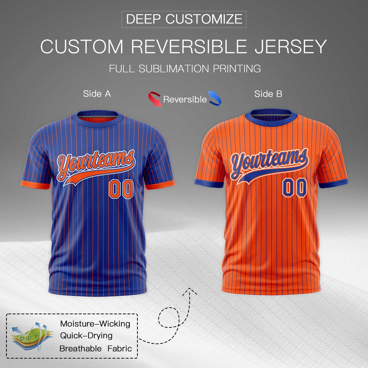 Custom Orange Royal Blue White Reversible Stripe Fashion T-shirt| KXKSHOP