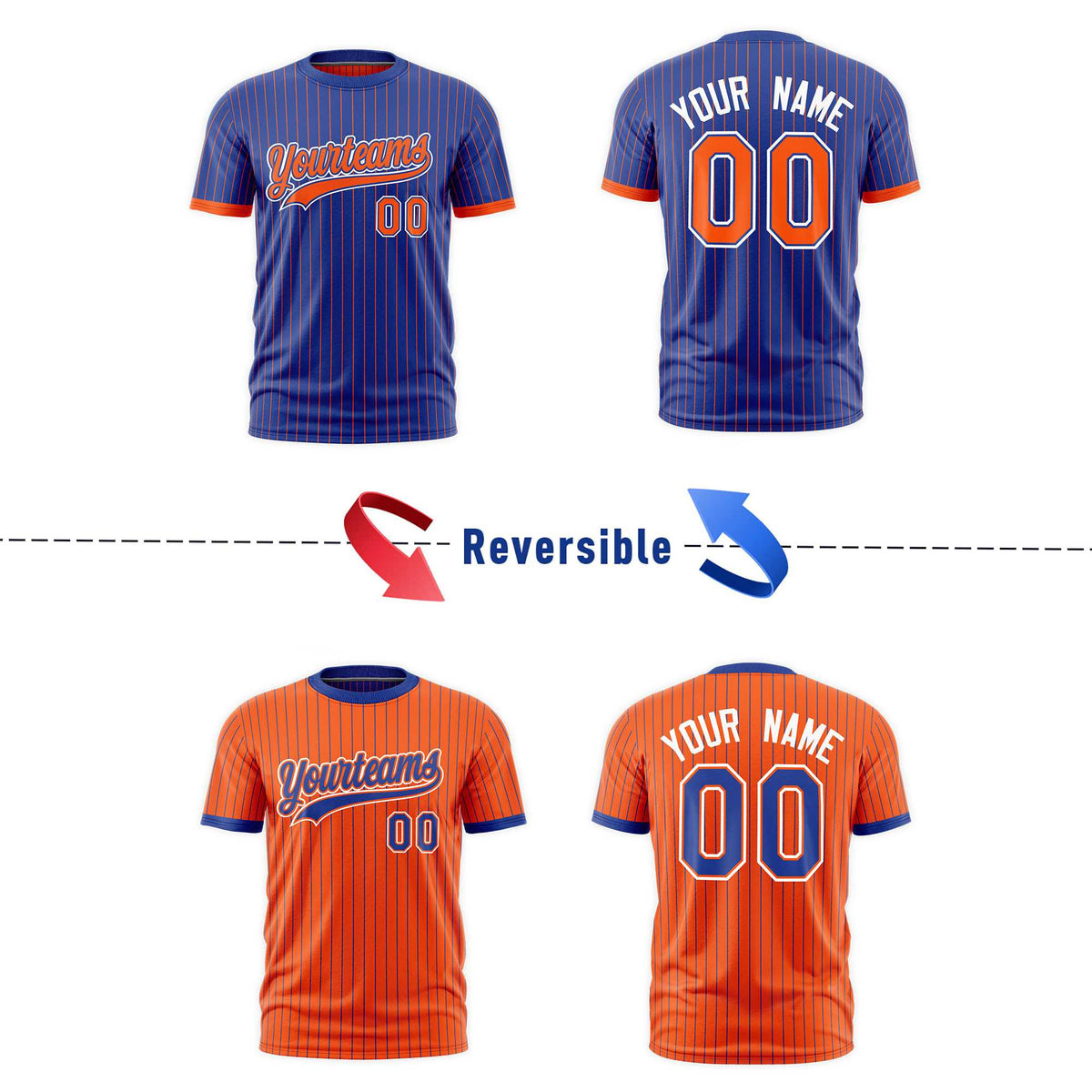 Custom Orange Royal Blue White Reversible Stripe Fashion T-shirt| KXKSHOP