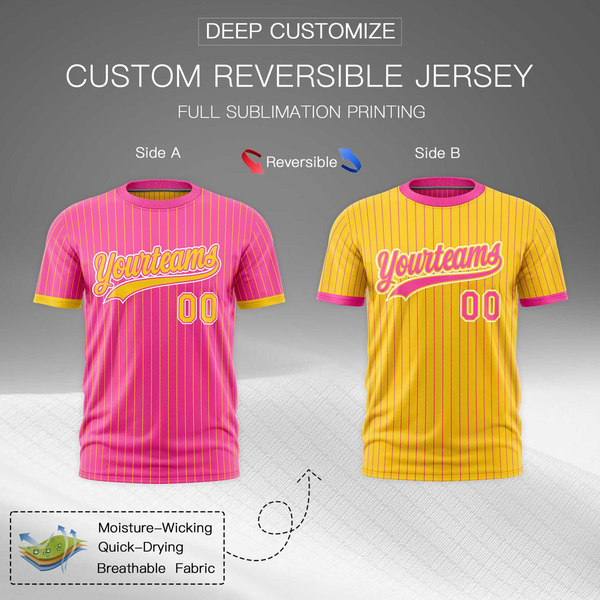 Custom Gold Pink White Reversible Stripe Fashion T-shirt| KXKSHOP