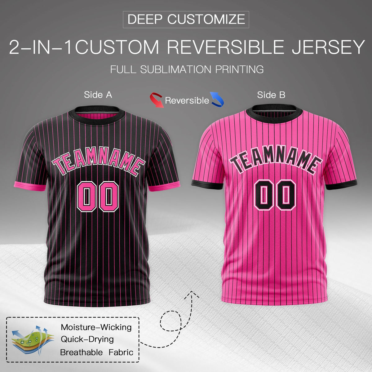 Custom Pink Black White Reversible Stripe Fashion T-shirt| KXKSHOP