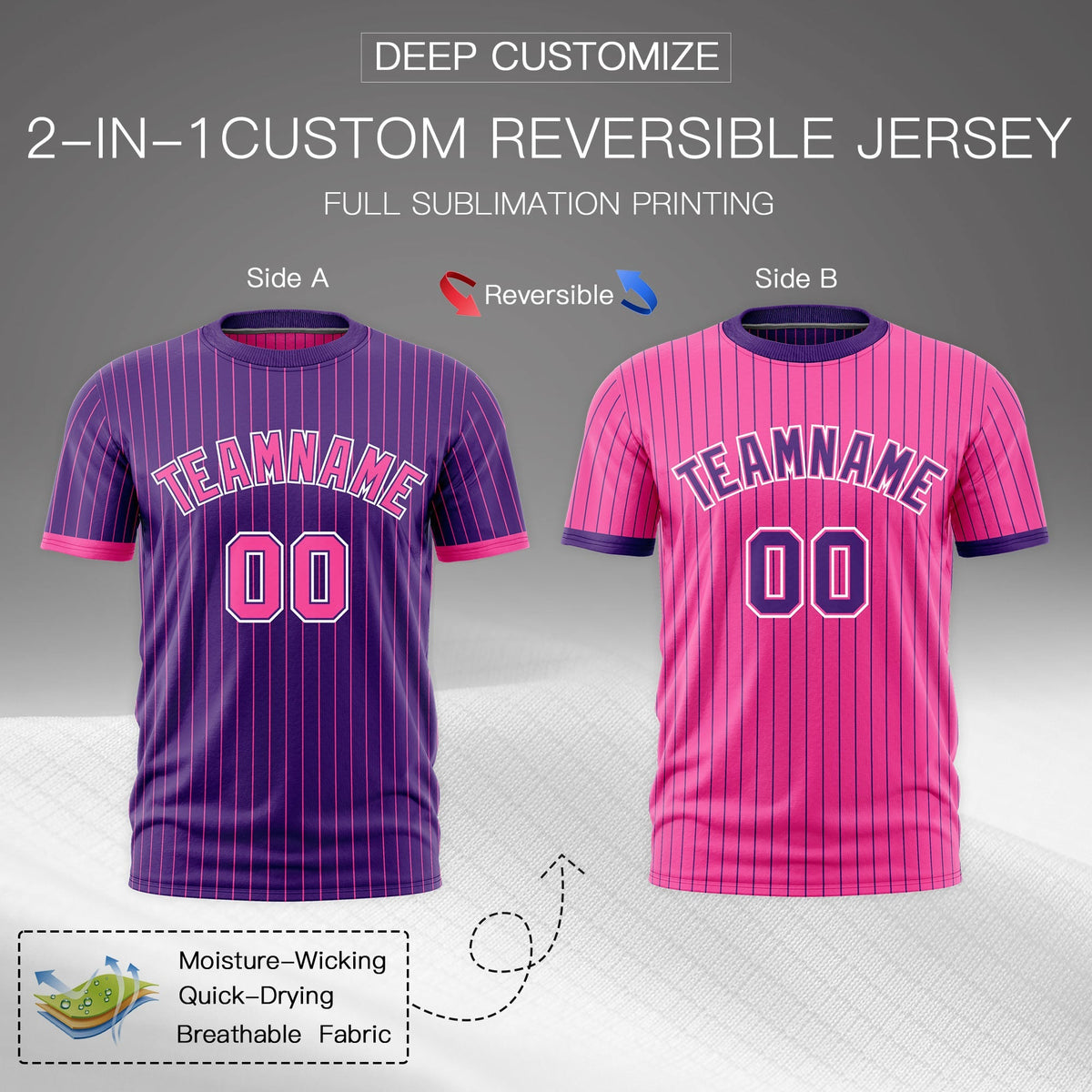 Custom Pink Purple White Reversible Stripe Fashion T-shirt| KXKSHOP