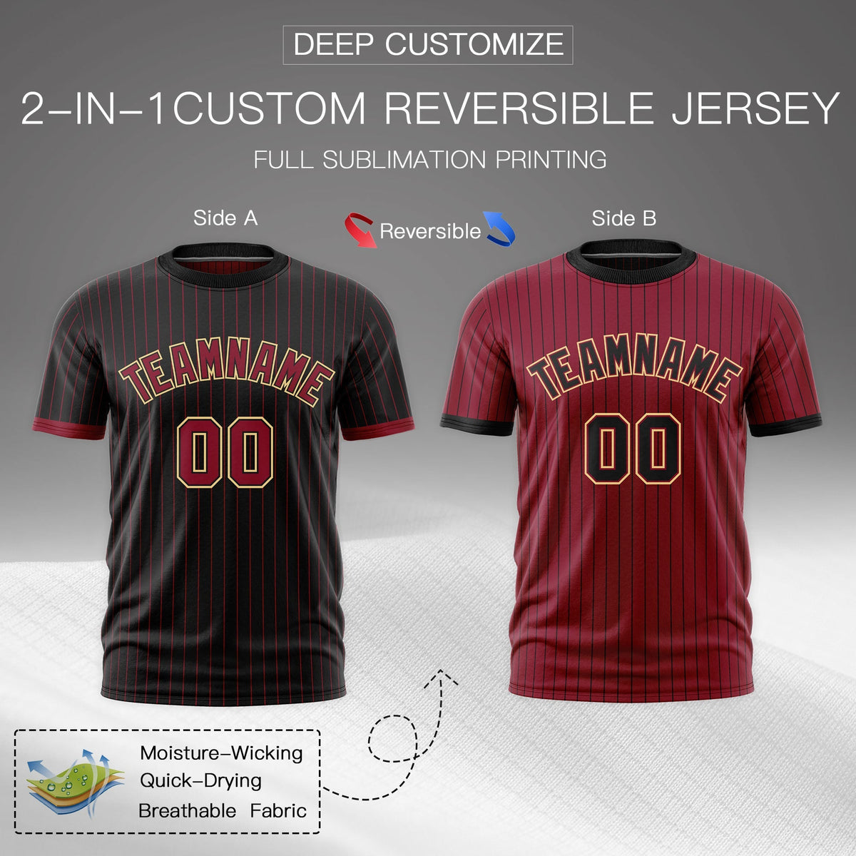 Custom Crimson Black Khaki Reversible Stripe Fashion T-shirt| KXKSHOP