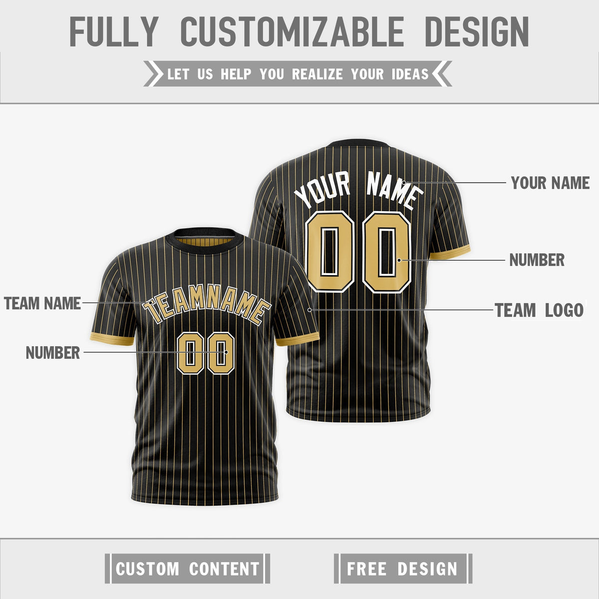 Custom Old Gold Black White Reversible Stripe Fashion T-shirt| KXKSHOP