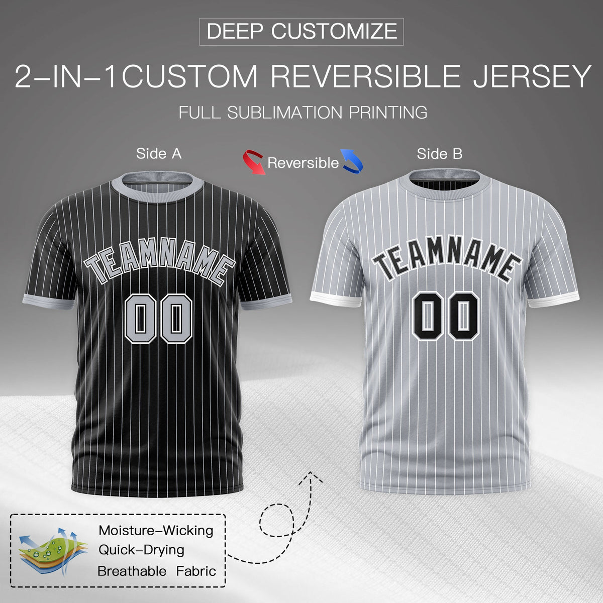 Custom Silver Black White Reversible Stripe Fashion T-shirt| KXKSHOP