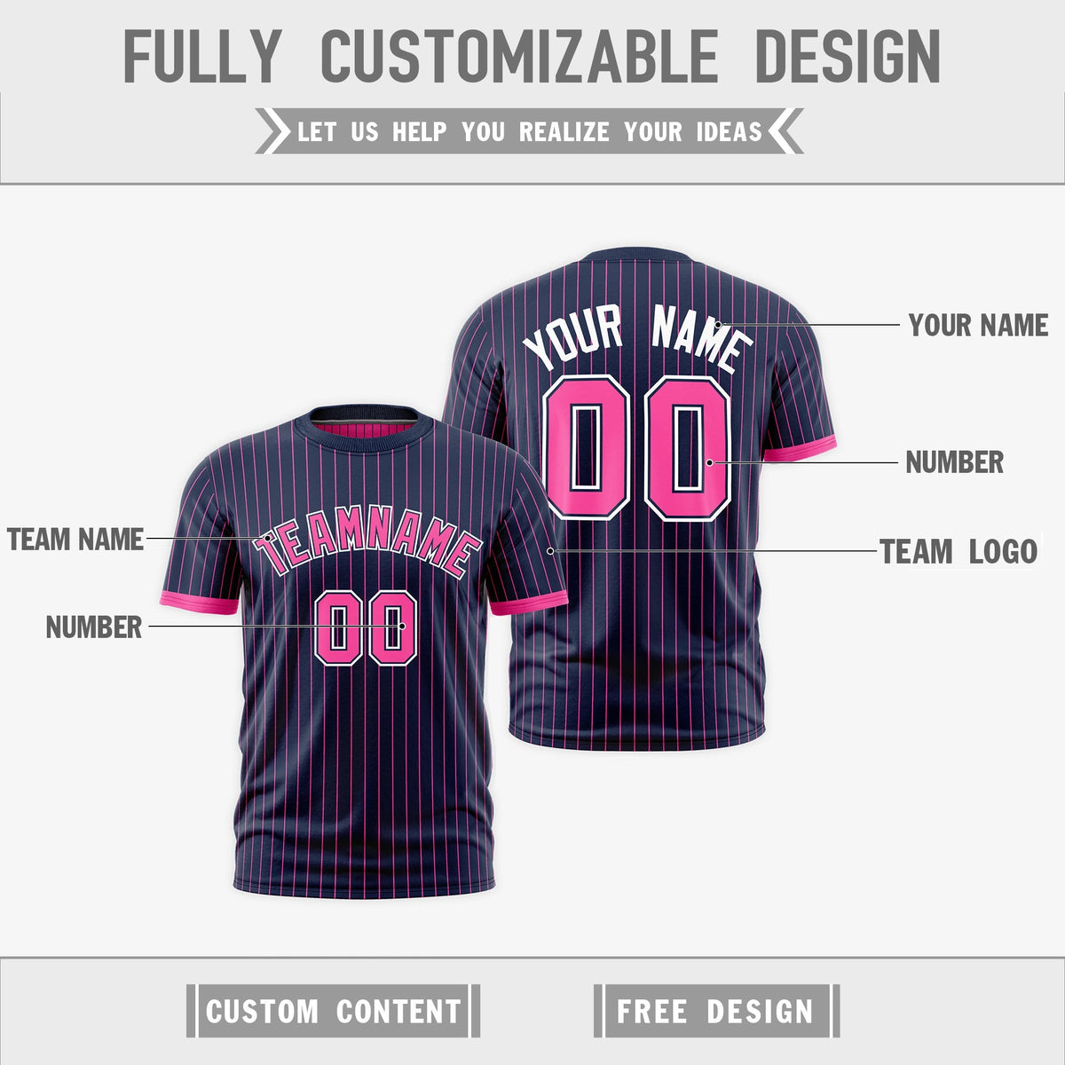 Custom Pink Navy White Reversible Stripe Fashion T-shirt| KXKSHOP