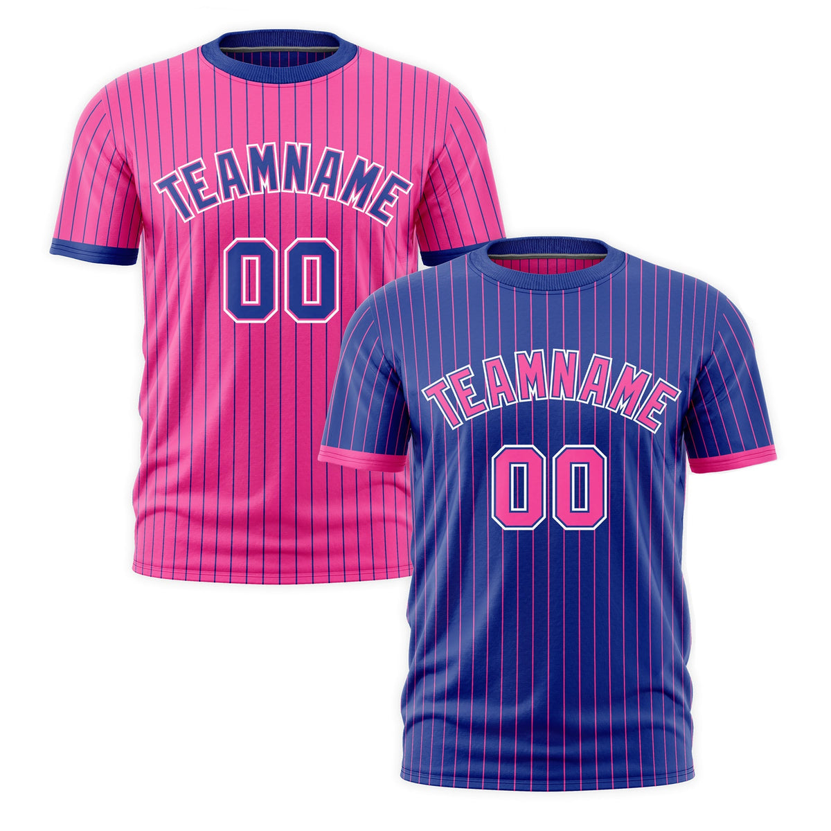 Custom Pink Royal Blue White Reversible Stripe Fashion T-shirt| KXKSHOP