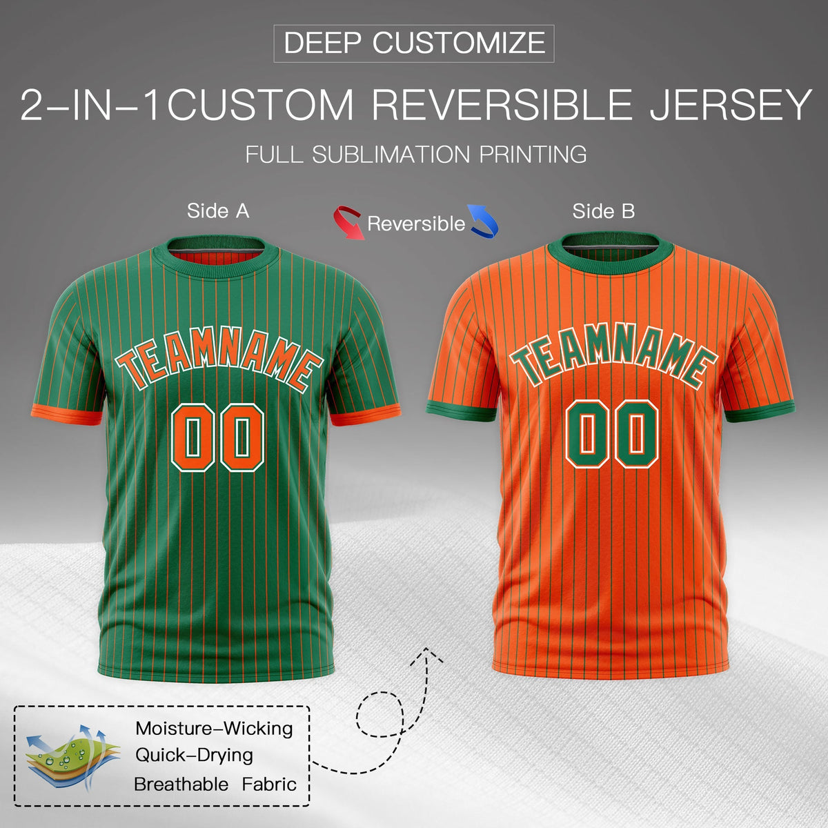 Custom Orange Kelly Green White Reversible Stripe Fashion T-shirt| KXKSHOP