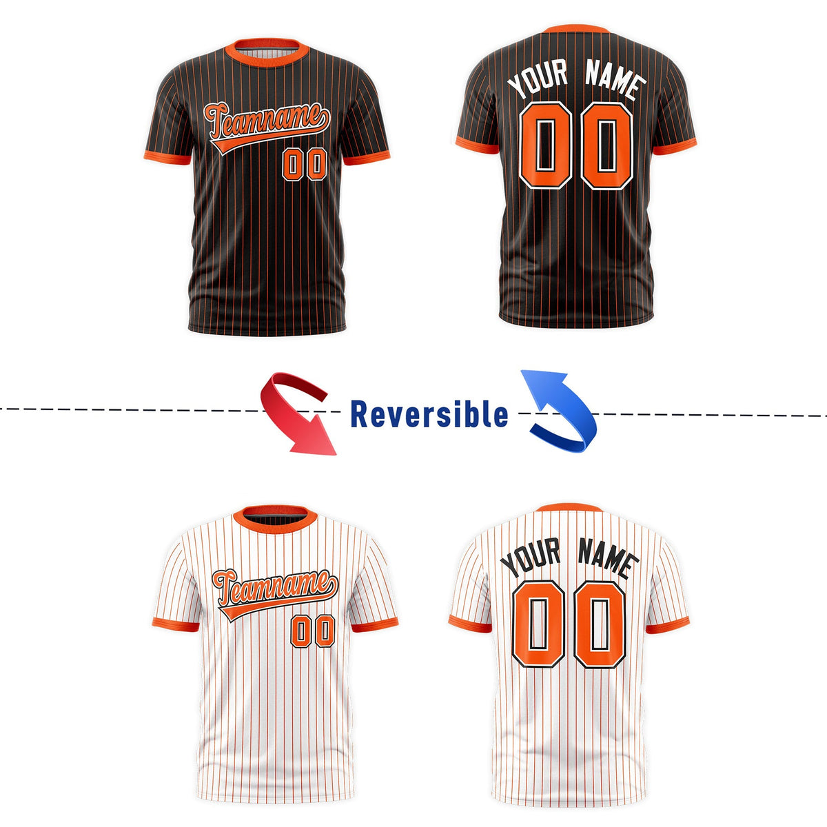 Custom Orange Black White Reversible Stripe Fashion T-shirt| KXKSHOP