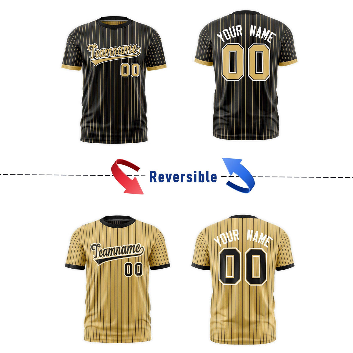 Custom Old Gold Black White Reversible Stripe Fashion T-shirt| KXKSHOP
