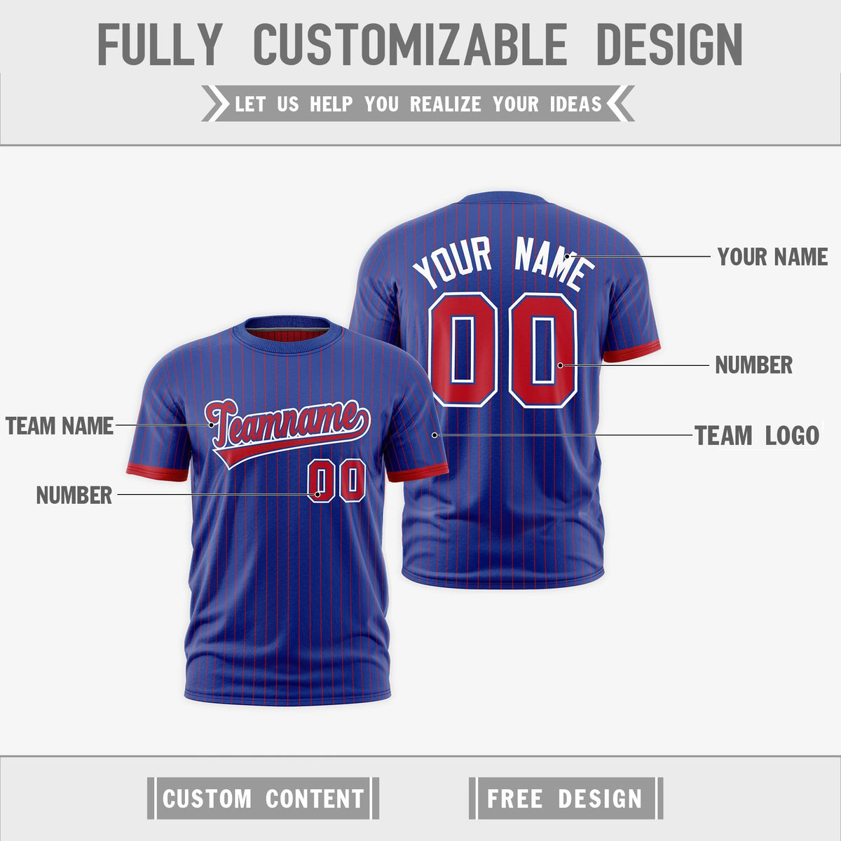 Custom Red Royal Blue White Reversible Stripe Fashion T-shirt| KXKSHOP