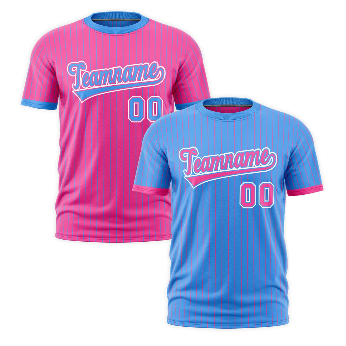 Custom Pink Powder Blue White Reversible Stripe Fashion T-shirt| KXKSHOP