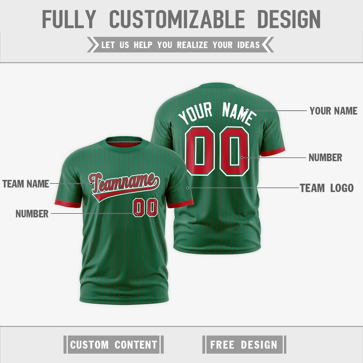 Custom Red Kelly Green White Reversible Stripe Fashion T-shirt| KXKSHOP