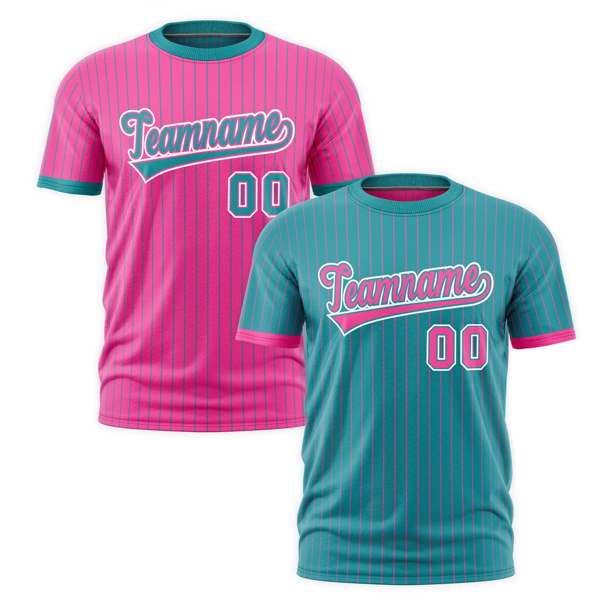 Custom Pink Aqua White Reversible Stripe Fashion T-shirt| KXKSHOP