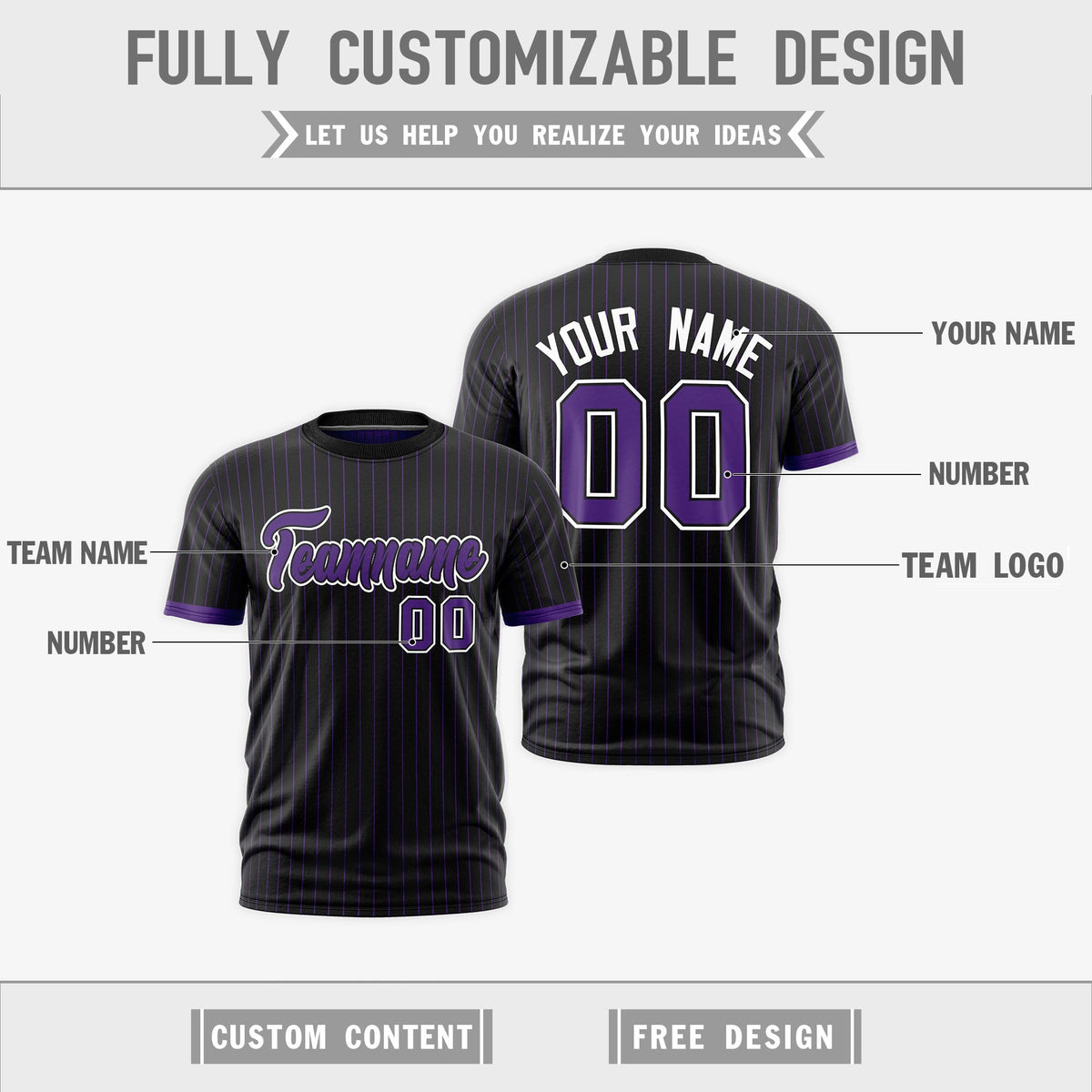 Custom Purple Black White Reversible Stripe Fashion T-shirt| KXKSHOP