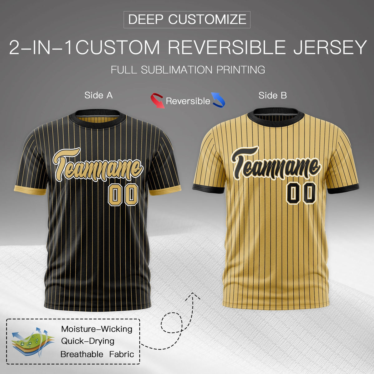 Custom Old Gold Black White Reversible Stripe Fashion T-shirt| KXKSHOP