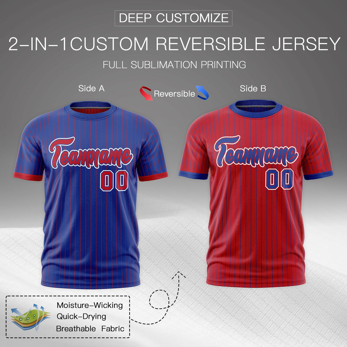 Custom Red Royal Blue White Reversible Stripe Fashion T-shirt| KXKSHOP