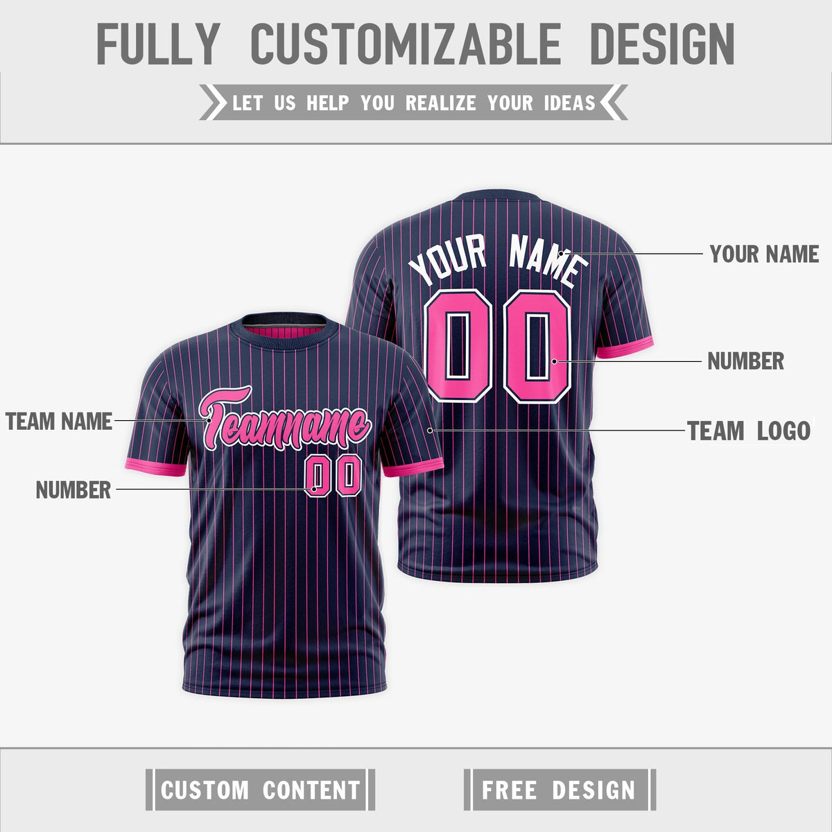 Custom Pink Navy White Reversible Stripe Fashion T-shirt| KXKSHOP