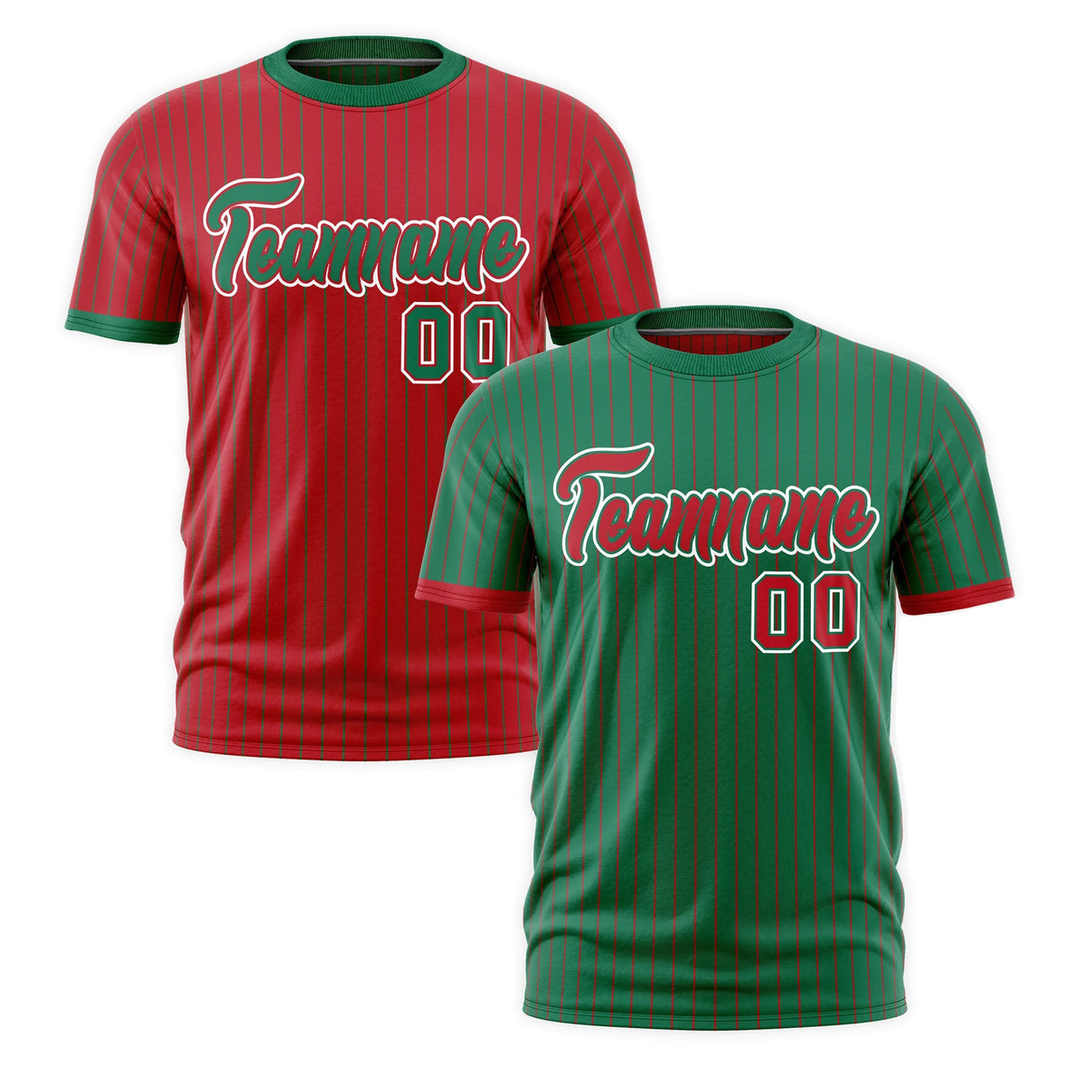 Custom Red Kelly Green White Reversible Stripe Fashion T-shirt| KXKSHOP