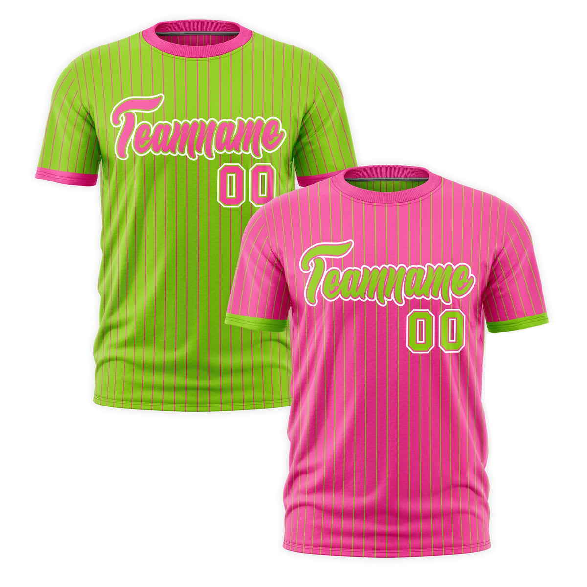 Custom Neon Green Pink White Reversible Stripe Fashion T-shirt| KXKSHOP