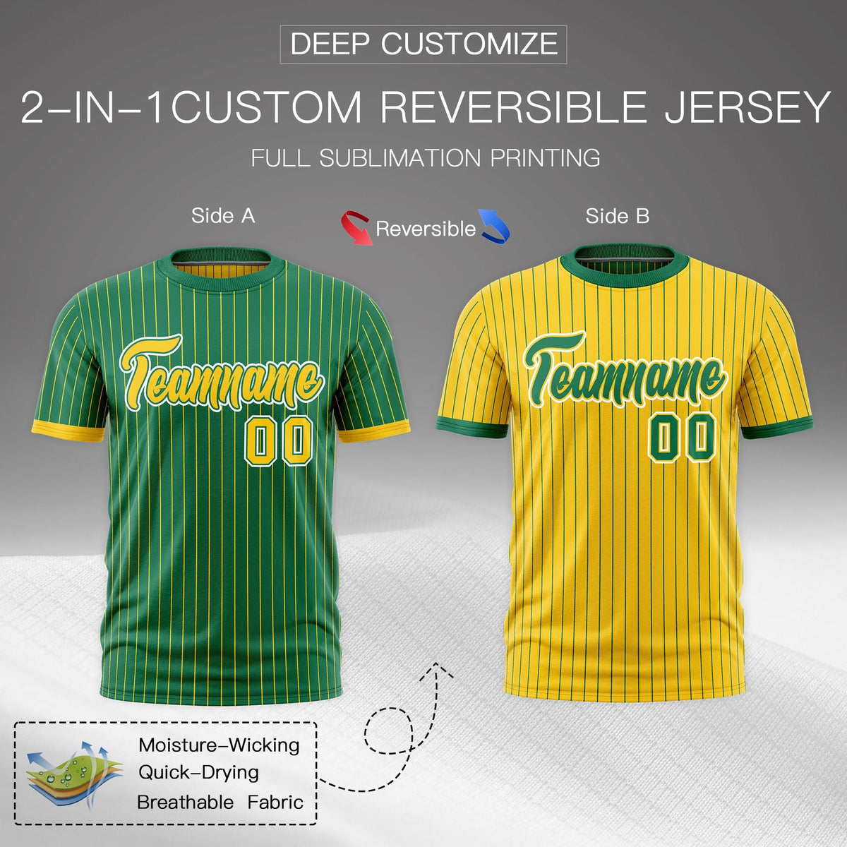 Custom Gold Kelly Green White Reversible Stripe Fashion T-shirt| KXKSHOP
