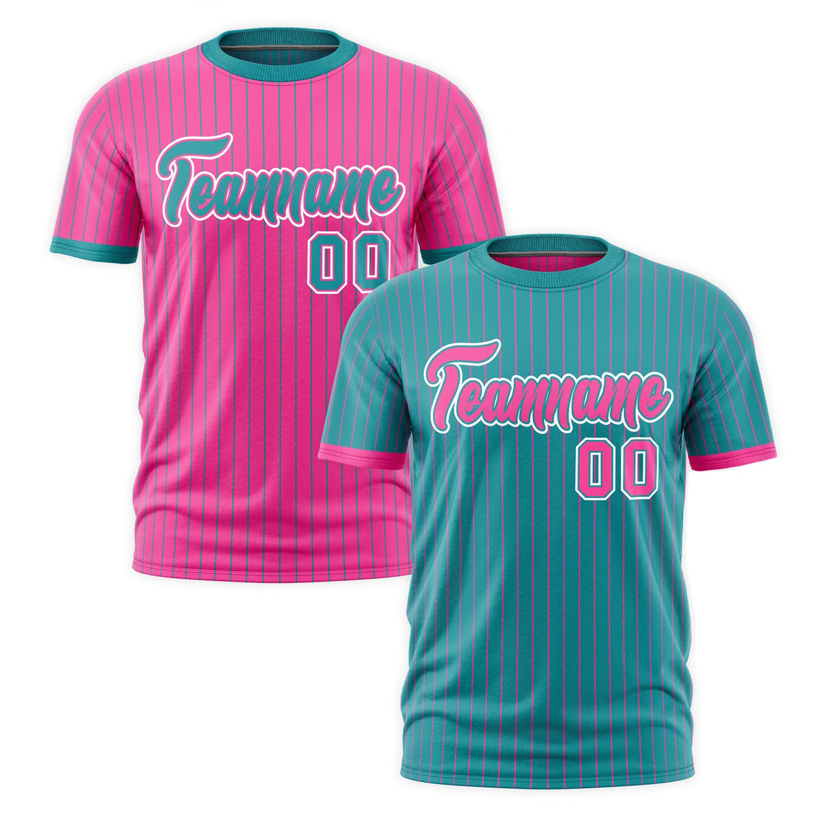 Custom Pink Aqua White Reversible Stripe Fashion T-shirt| KXKSHOP
