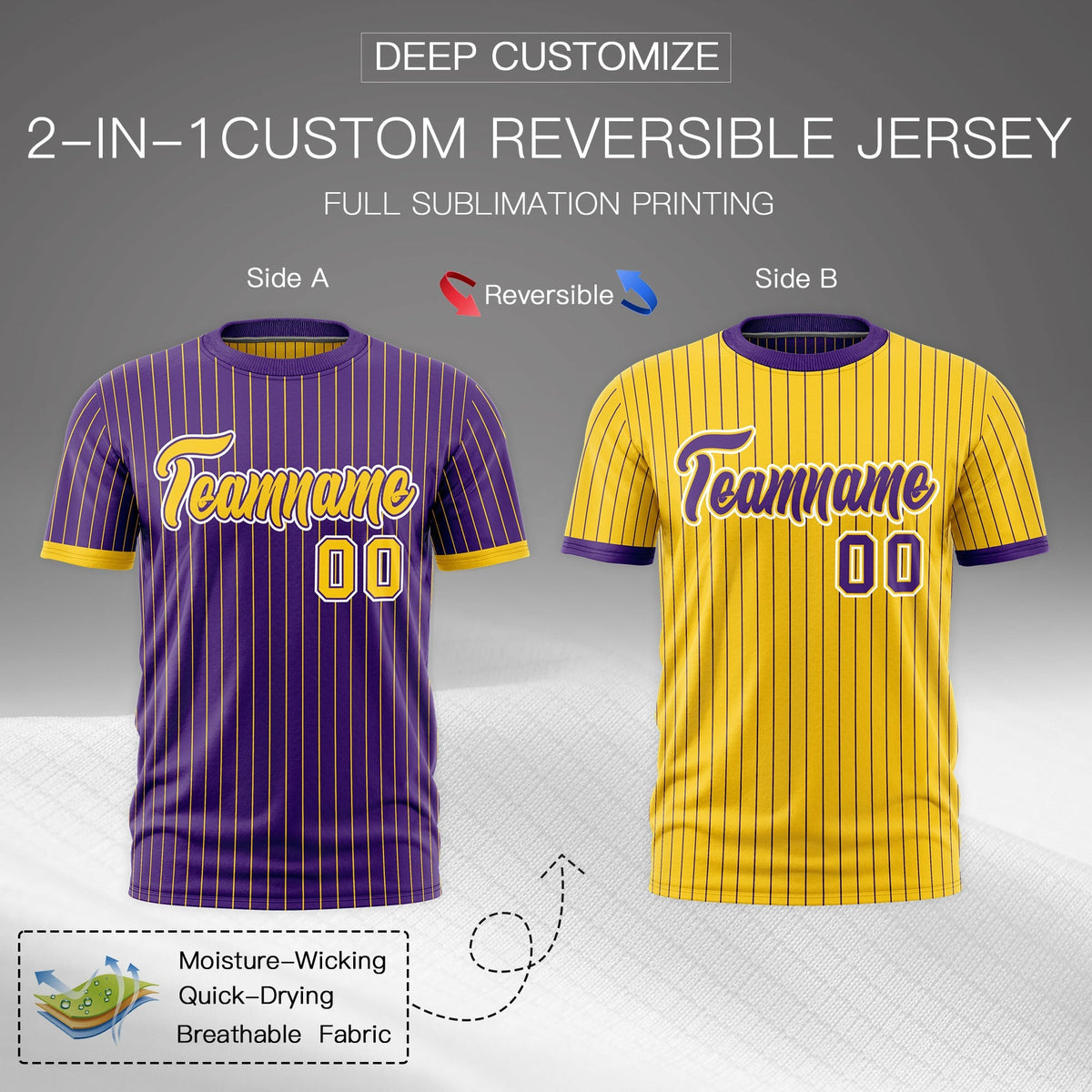 Custom Gold Purple White Reversible Stripe Fashion T-shirt| KXKSHOP