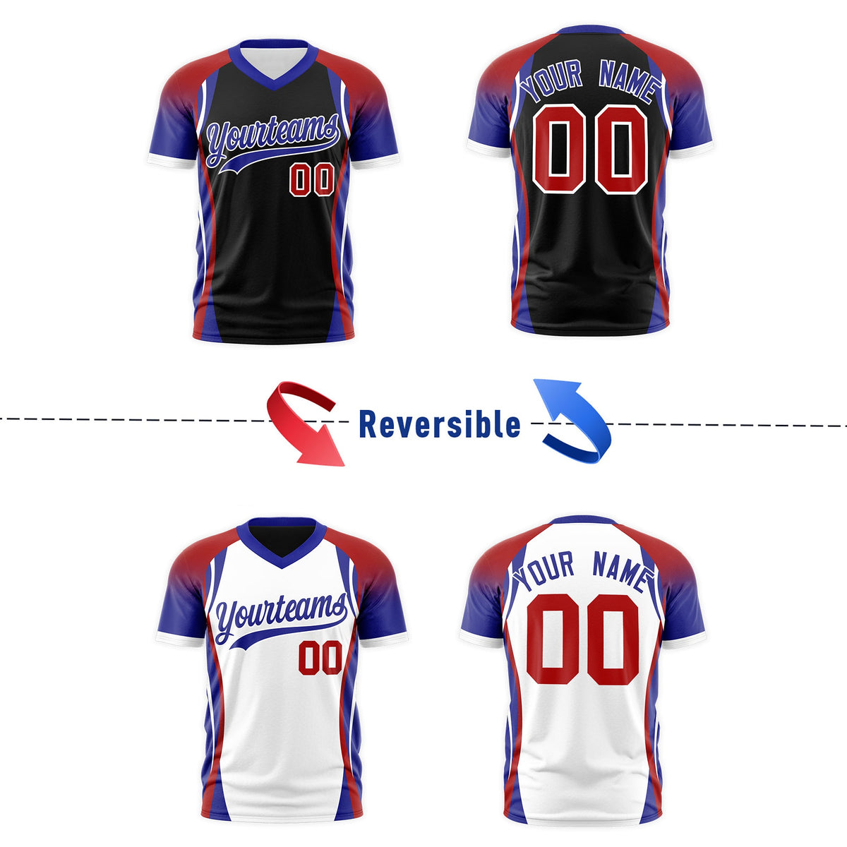 Custom Black Red Royal Blue Reversible Breathable T-shirt| KXKSHOP