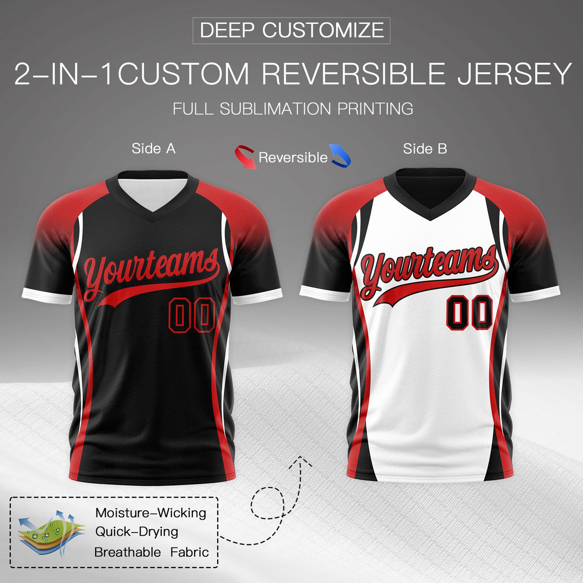 Custom Black Red White Reversible Wrinkle-Resistant T-shirt| KXKSHOP